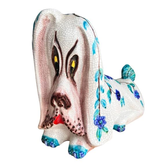 Vtg Italian Pottery Hound Dog Bank Ceramic Figurine Italy Mid Century Modern SEE - Picture 1 of 12